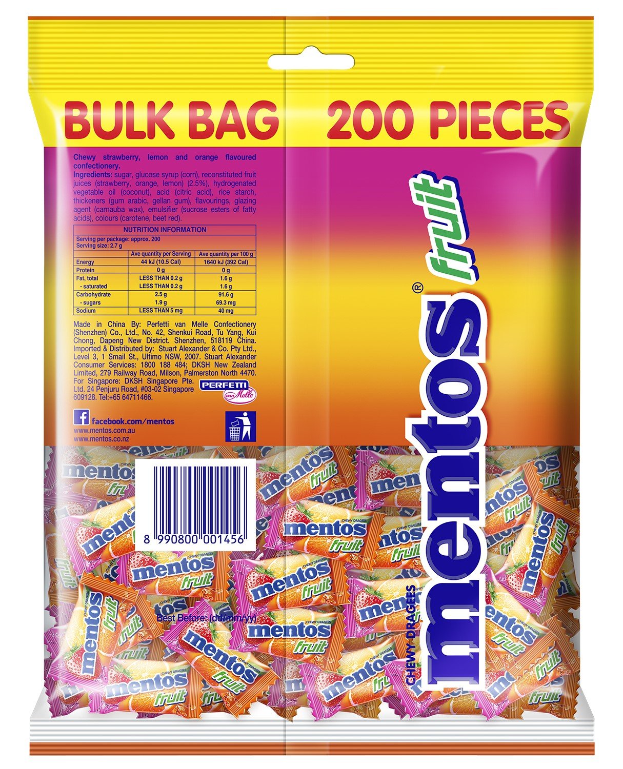 Mentos Fruit Candy Pillowpack 540g (Box of 12)