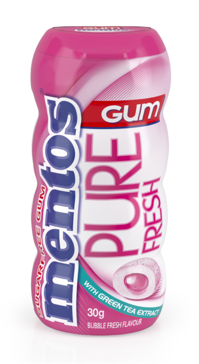 Mentos Pure Fresh Chewing Gum, Bubble Fresh 30g (Box of 10)