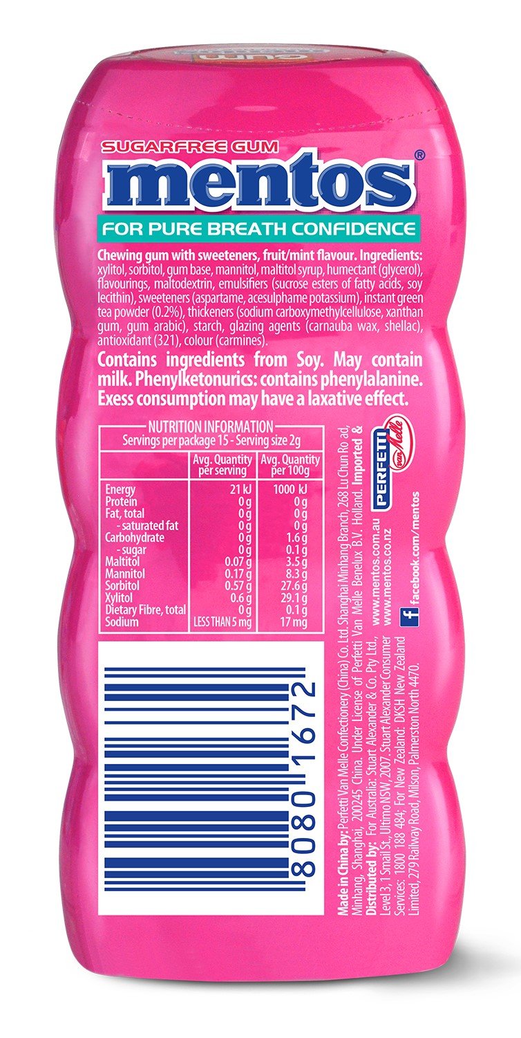 Mentos Pure Fresh Chewing Gum, Bubble Fresh 30g (Box of 10)