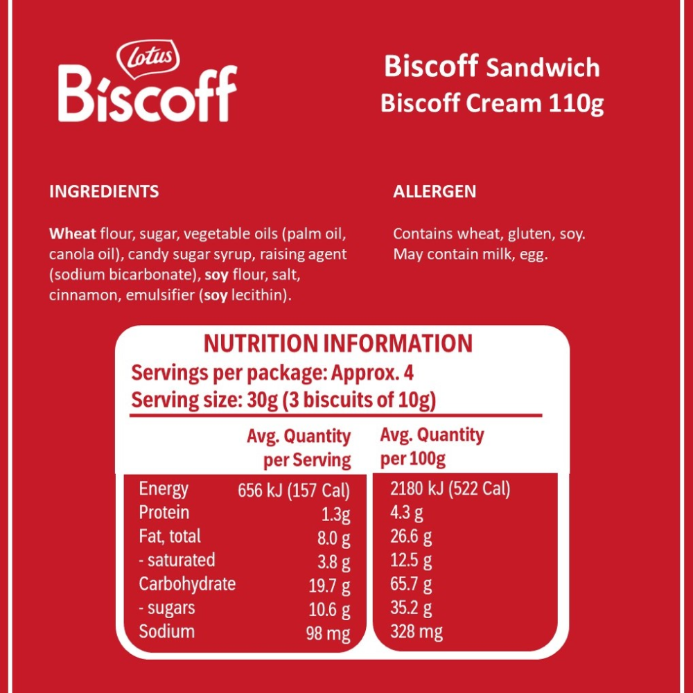 Lotus Biscoff Sandwich Biscuits Biscoff Cream 110g (Box of 12)