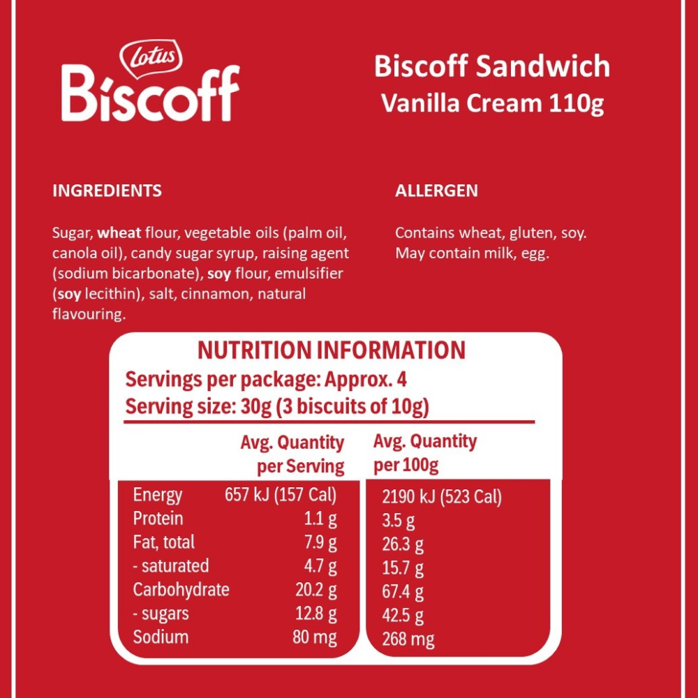 Lotus Biscoff Sandwich Biscuits Vanilla 110g (Box of 12)