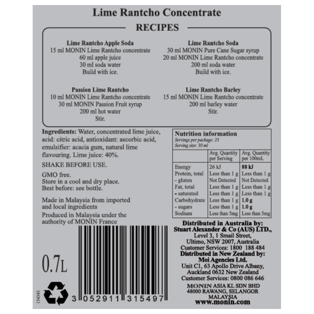 Monin Lime Rantcho Syrup