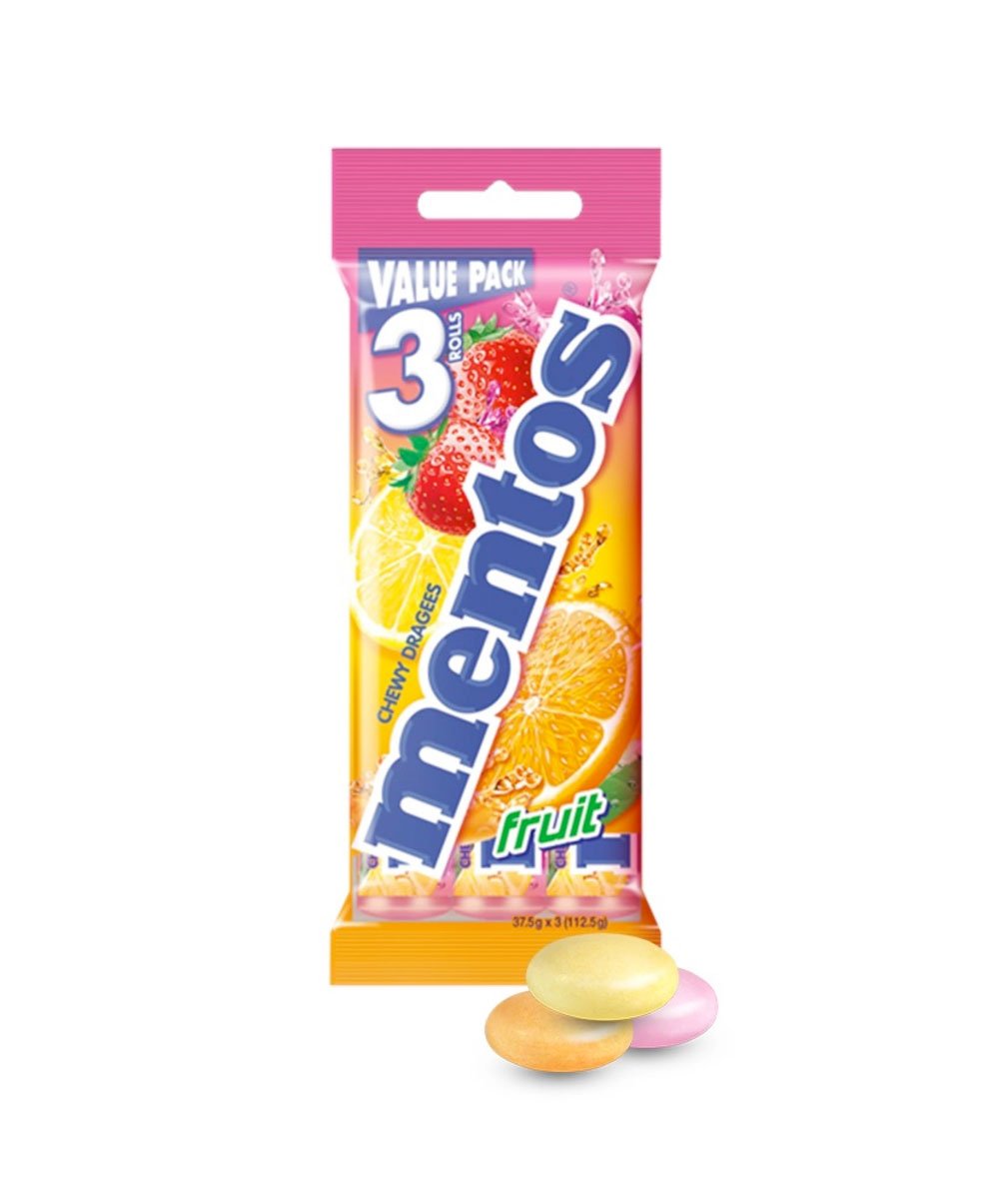 Mentos Fruit Candy Roll, 3 Pack (Box of 20)