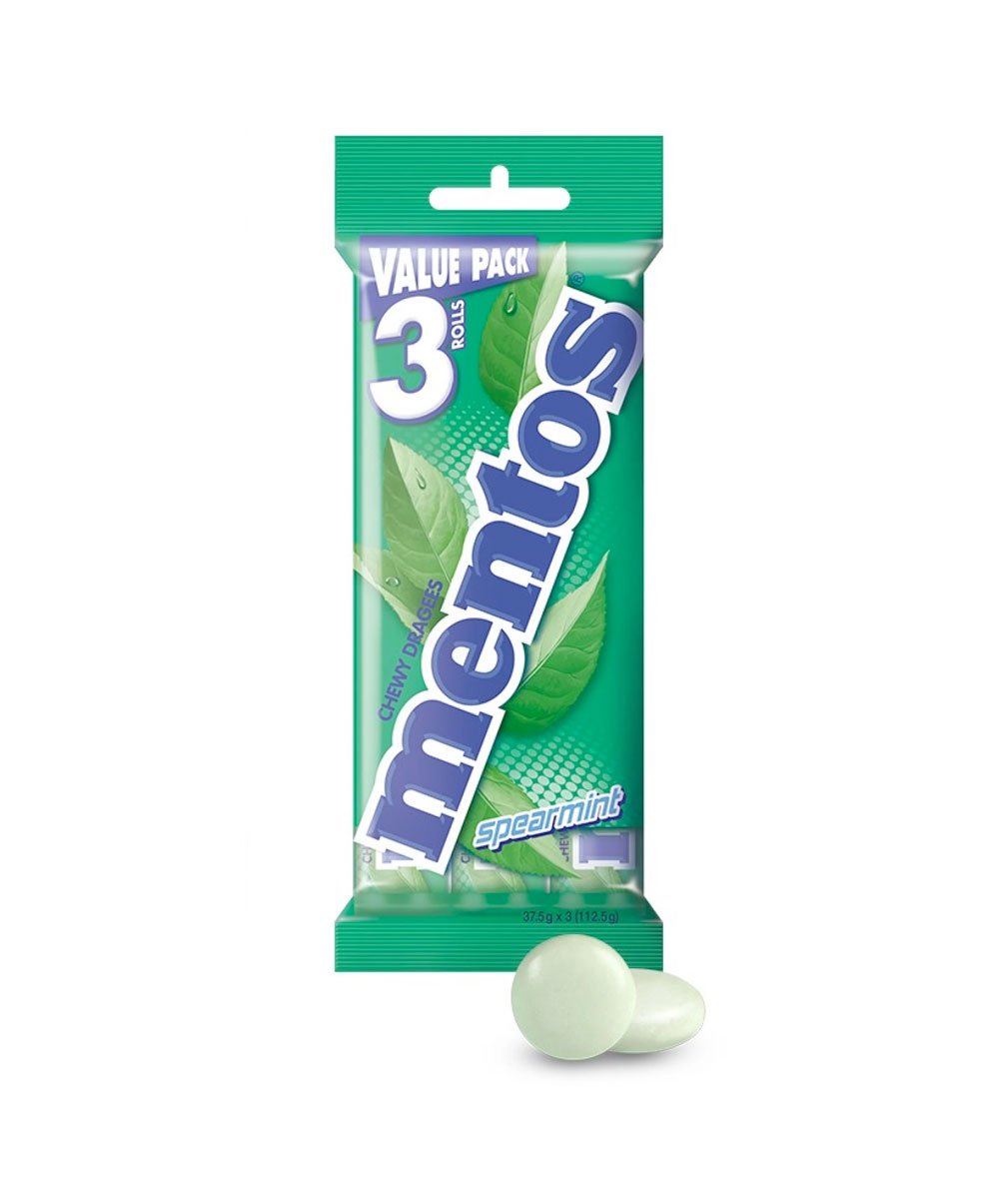 Mentos Spearmint Candy Roll, 3 Pack (Box of 20)