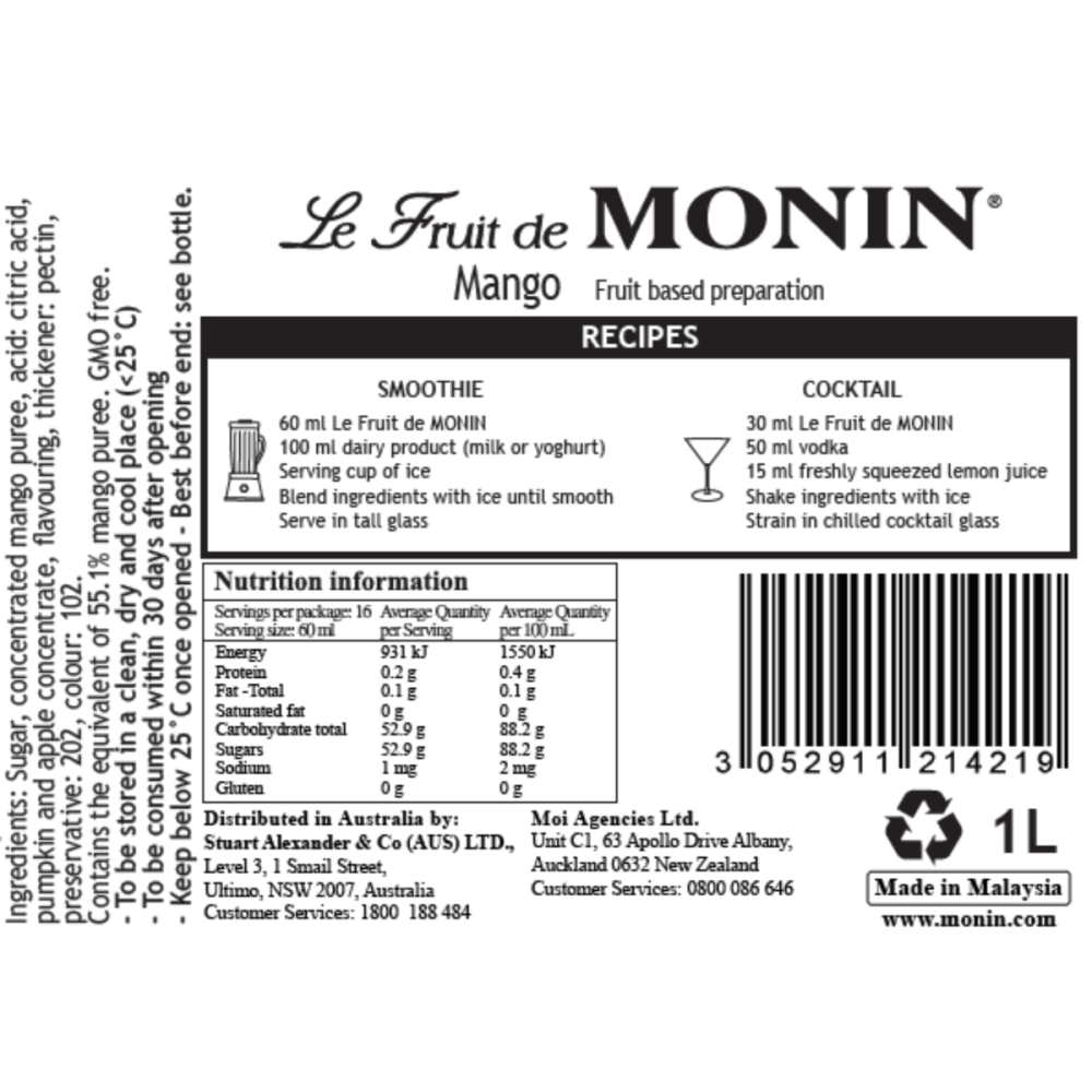 Monin Mango Puree 1L (Box of 4)