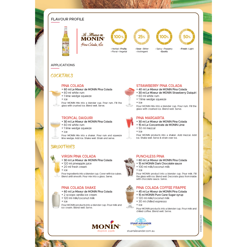 Monin Pina Colada Cocktail Mix 700ml (Box of 6)