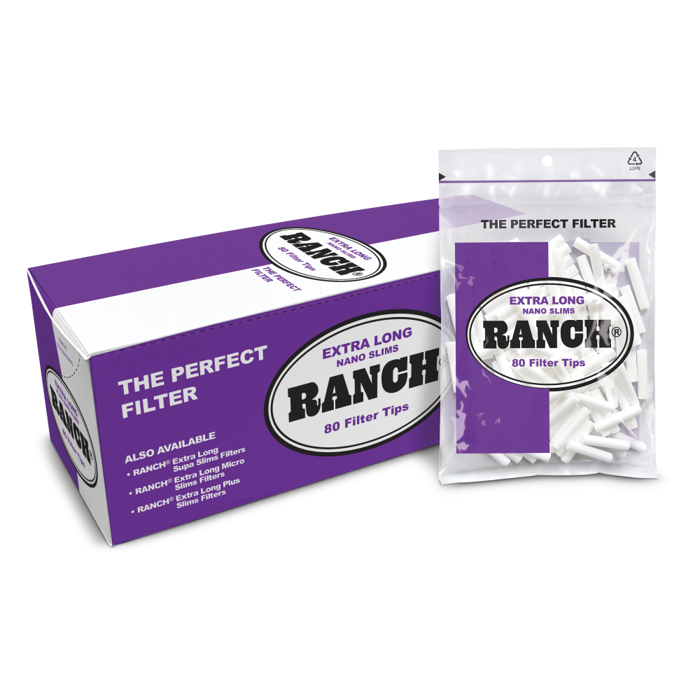 Ranch Extra Long Nano Slim Cigarette Filters, 12 Bags