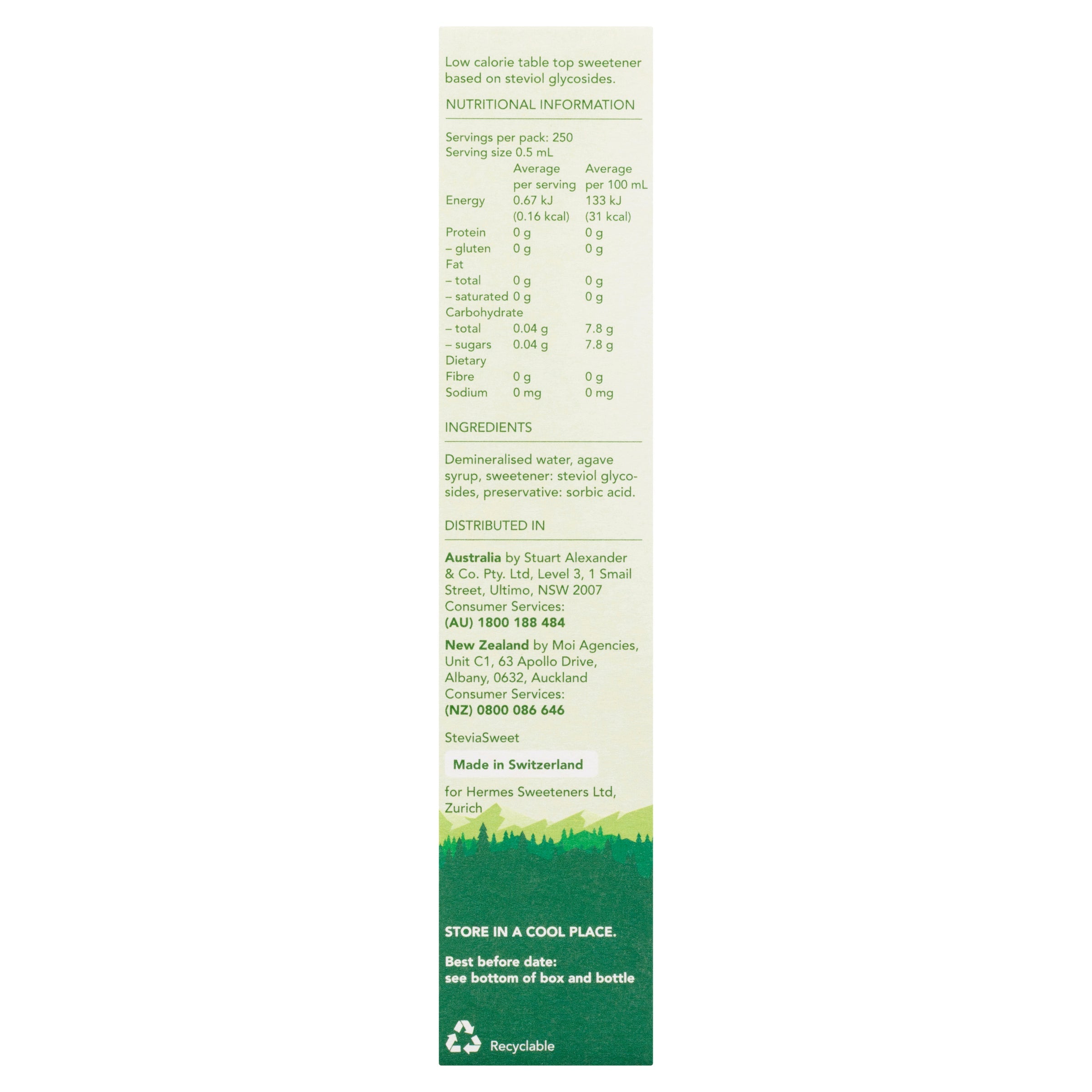 Stevia Sweet Liquid with Agave 125ml (Box of 6)