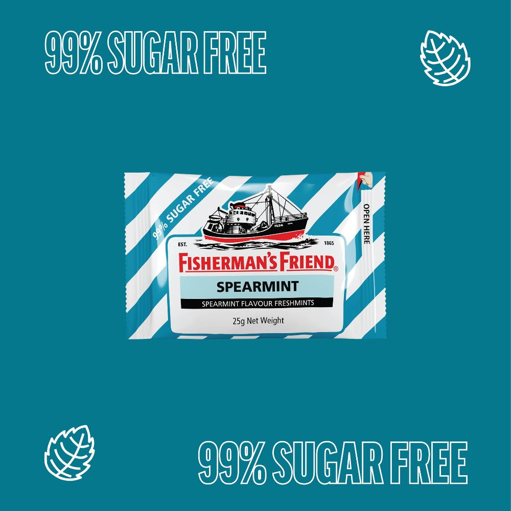 Get a cool burst of fresh spearmint flavor with Fisherman's Friend lozenges. The natural menthol provides relief from coughs and sore throats, perfect for on-the-go comfort. Fisherman's Friend strong lozenges, containing menthol, were first developed in 1865 for deep sea fishermen working in extreme conditions. Today, millions enjoy these same invigorating qualities in over 100 countries around the world. Also available in a variety of other great flavours.