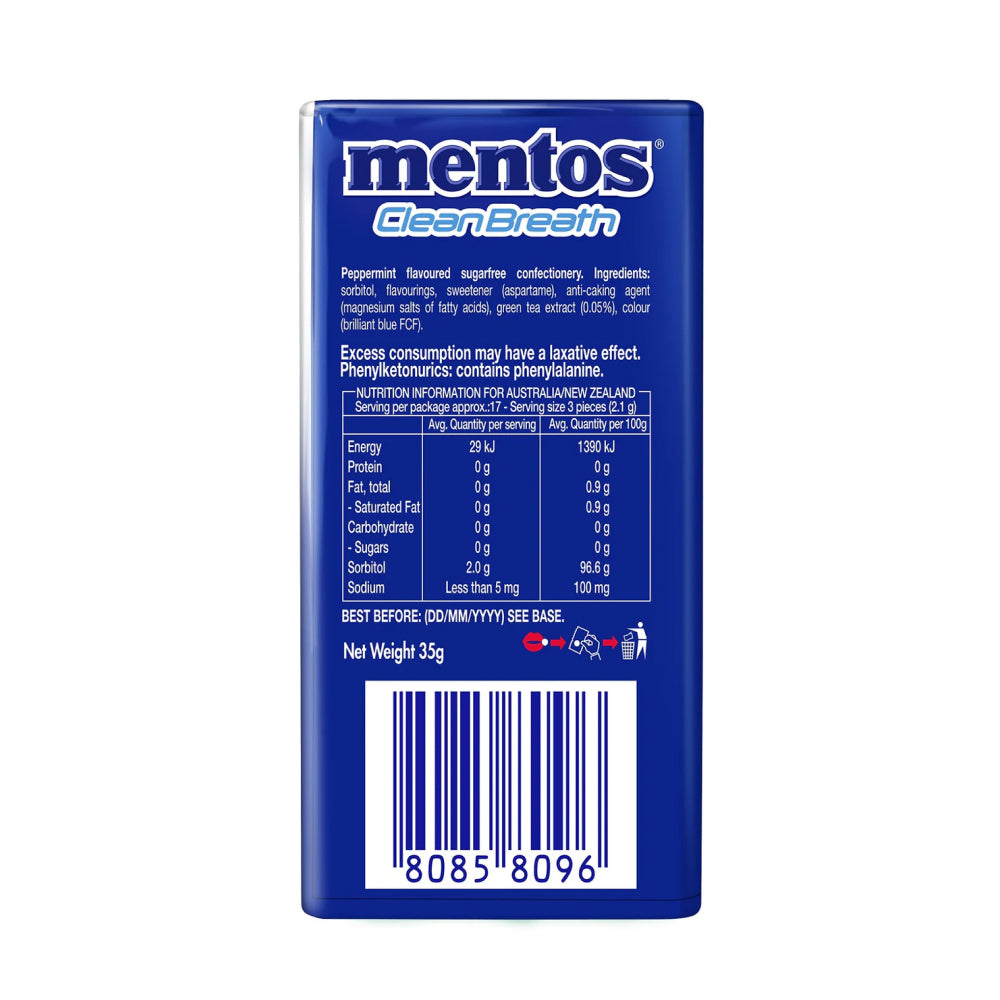 Mentos Clean Breath Mints Peppermint 35g (Box of 12)
