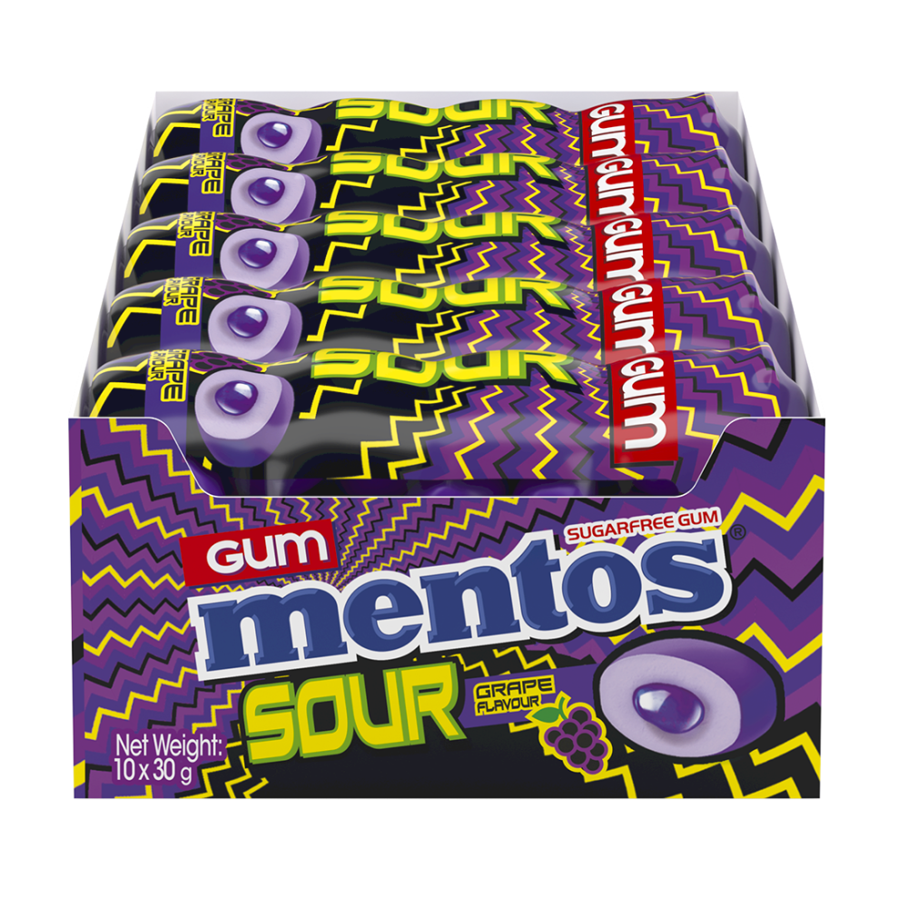 Mentos Pure Fresh Chewing Gum, Sour Grape 30g (Box of 10)