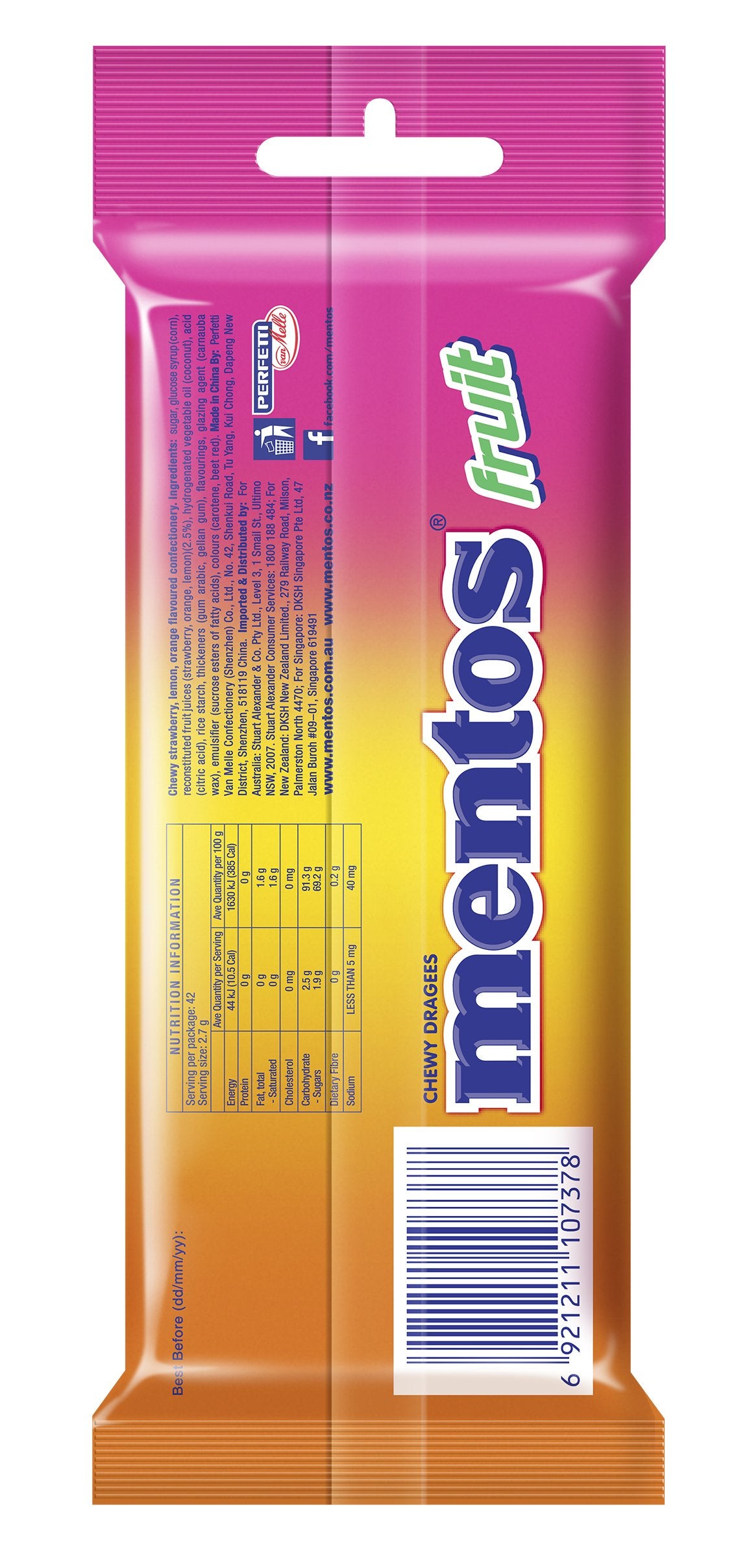 Mentos Fruit Candy Roll, 3 Pack (Box of 20)