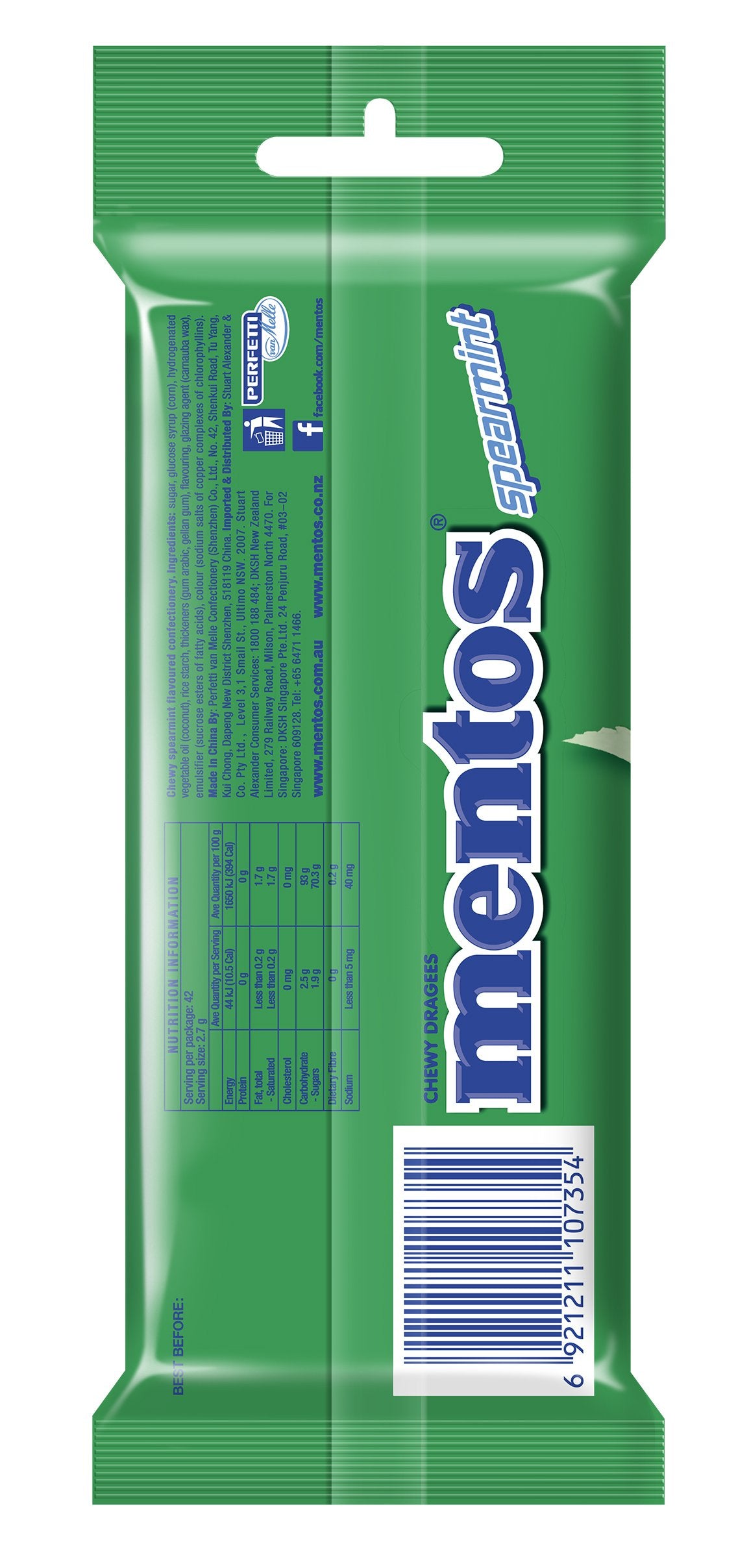 Mentos Spearmint Candy Roll, 3 Pack (Box of 20)