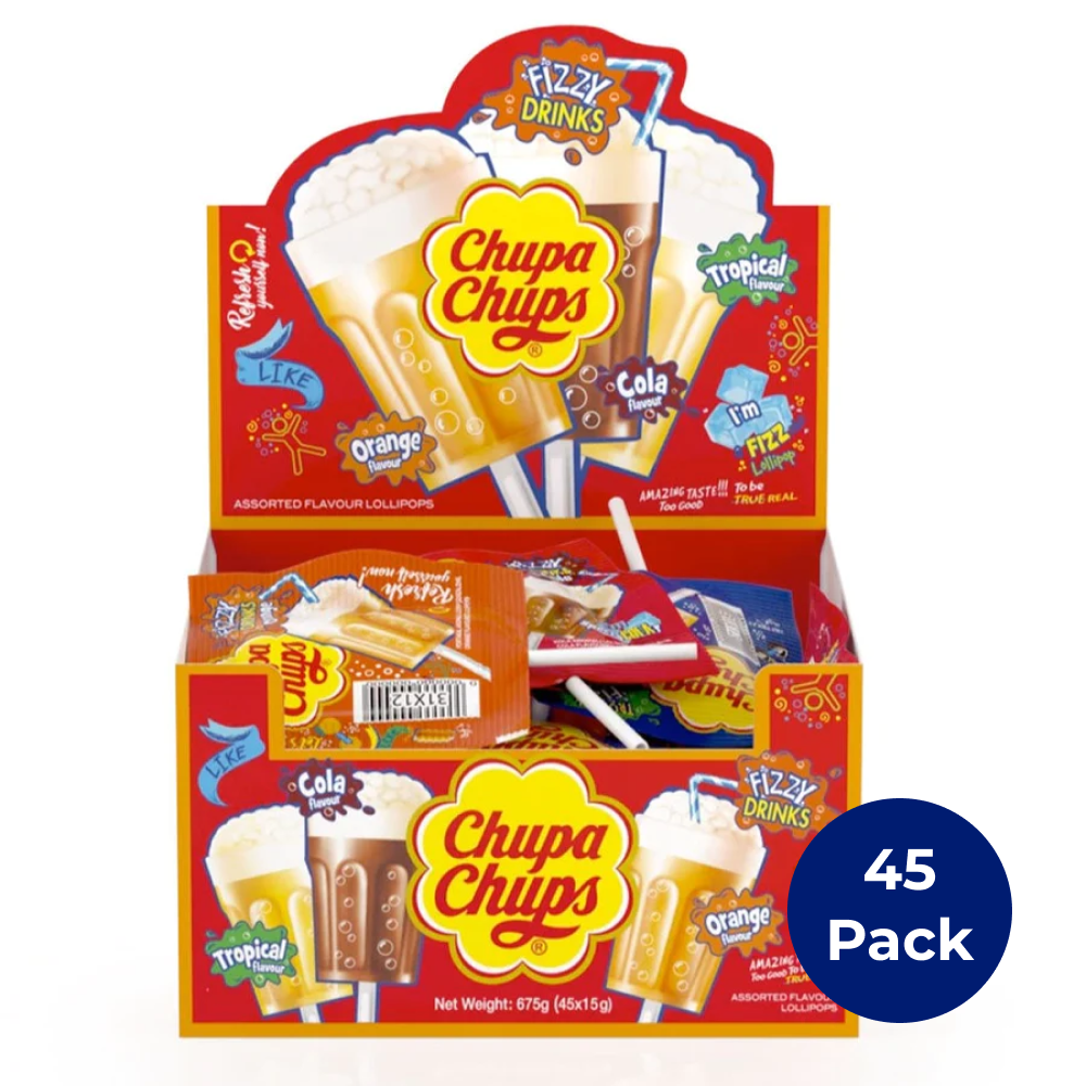 Chupa Chups 3D Fizzy Drinks Box, 45 Lollipops