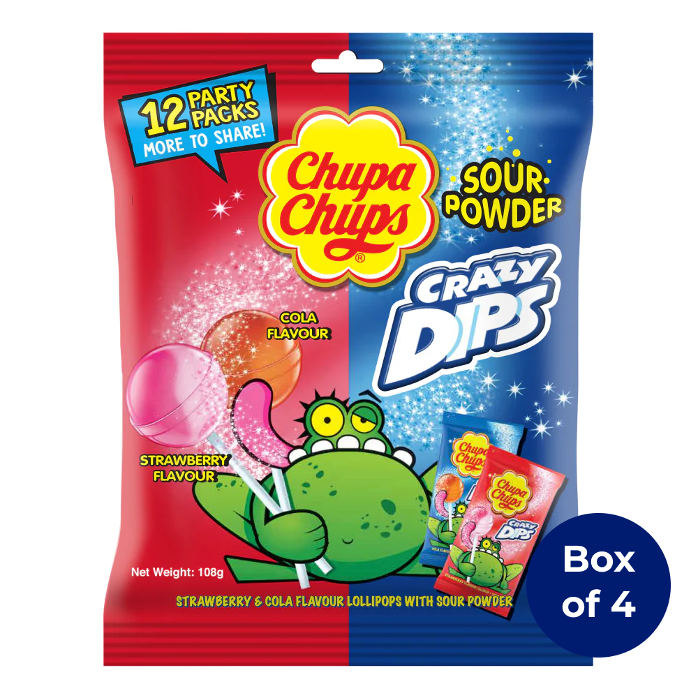 Chupa Chups Crazy Dips Sour 12u Bag 108g (Box of 4)