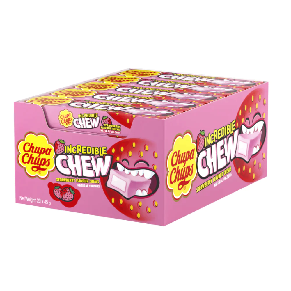 Chupa Chups Incredible Chew Strawberry 45g (Box of 20)