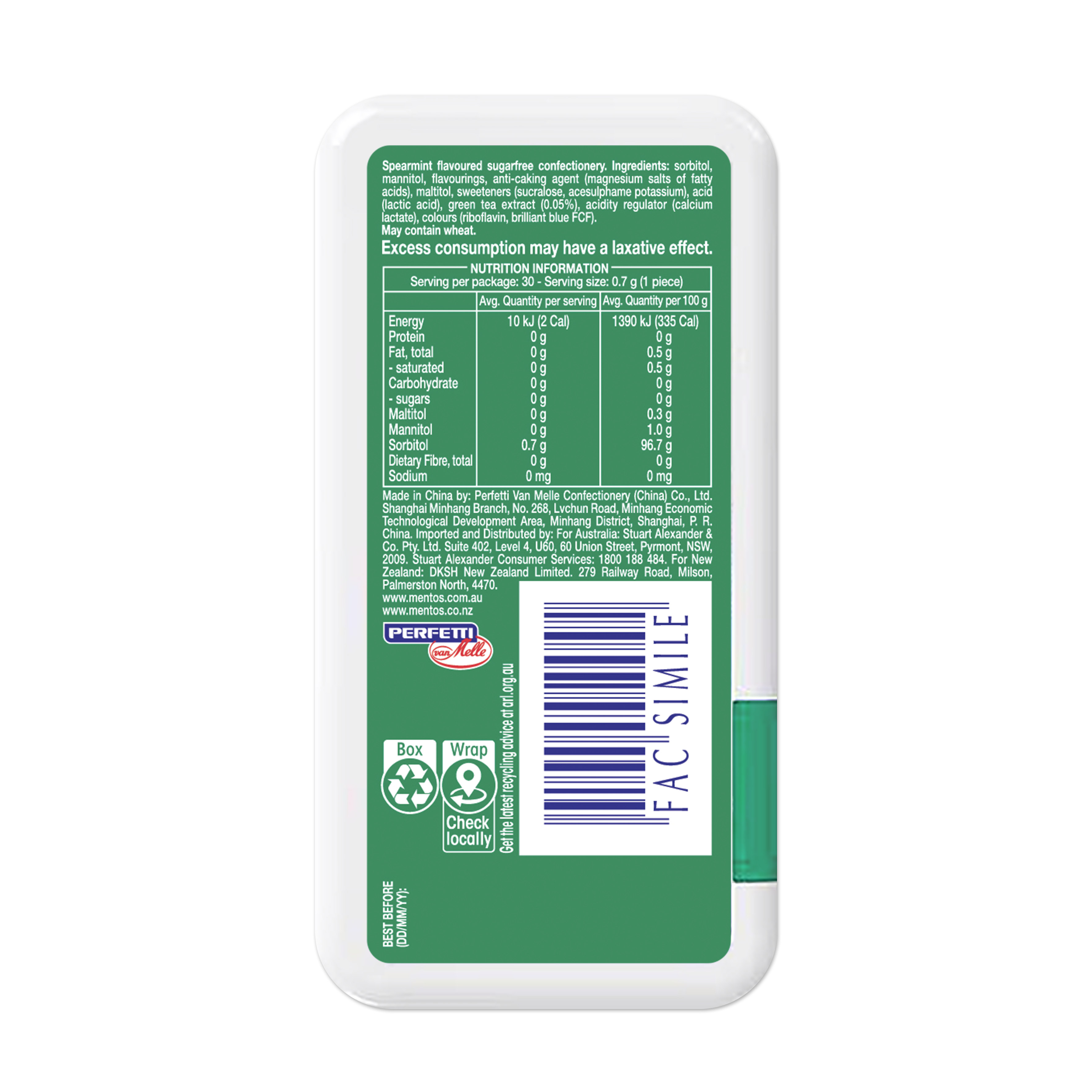 Mentos Clean Breath Spearmint 21g (Box of 12)