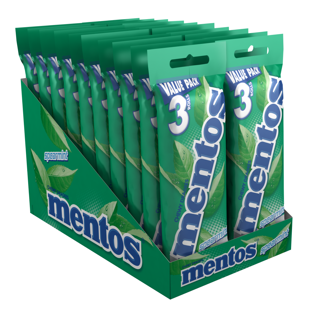 Mentos Spearmint Candy Roll, 3 Pack (Box of 20)