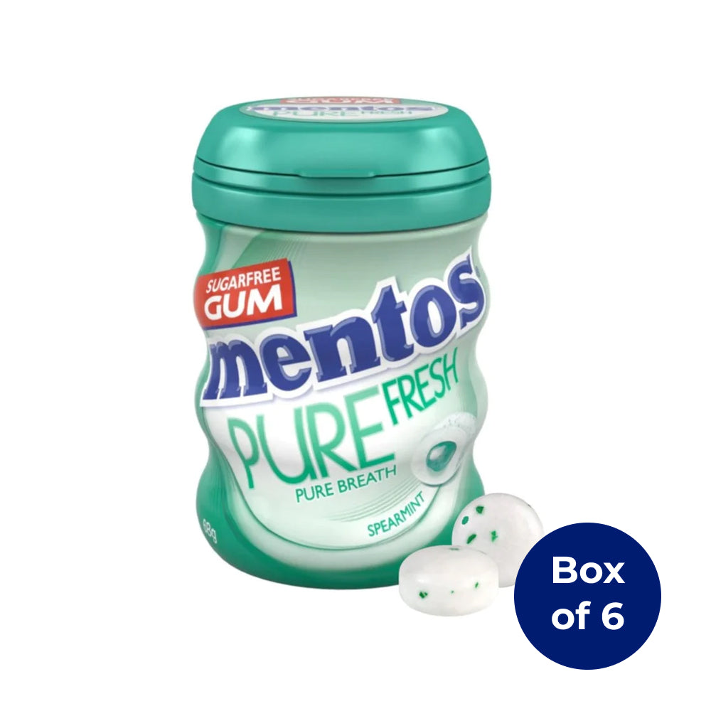 Mentos Pure Fresh Chewing Gum, Spearmint 68g (Box of 6)