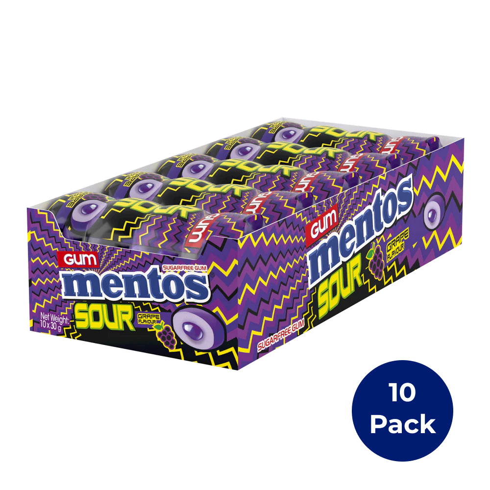 Mentos Pure Fresh Chewing Gum, Sour Grape 30g (Box of 10)