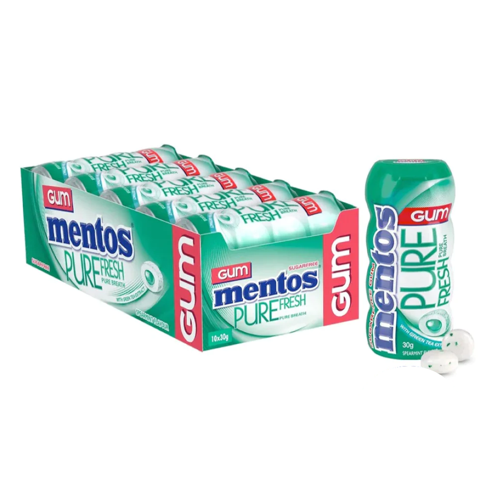 Mentos Pure Fresh Chewing Gum, Spearmint 30g (Box of 10)