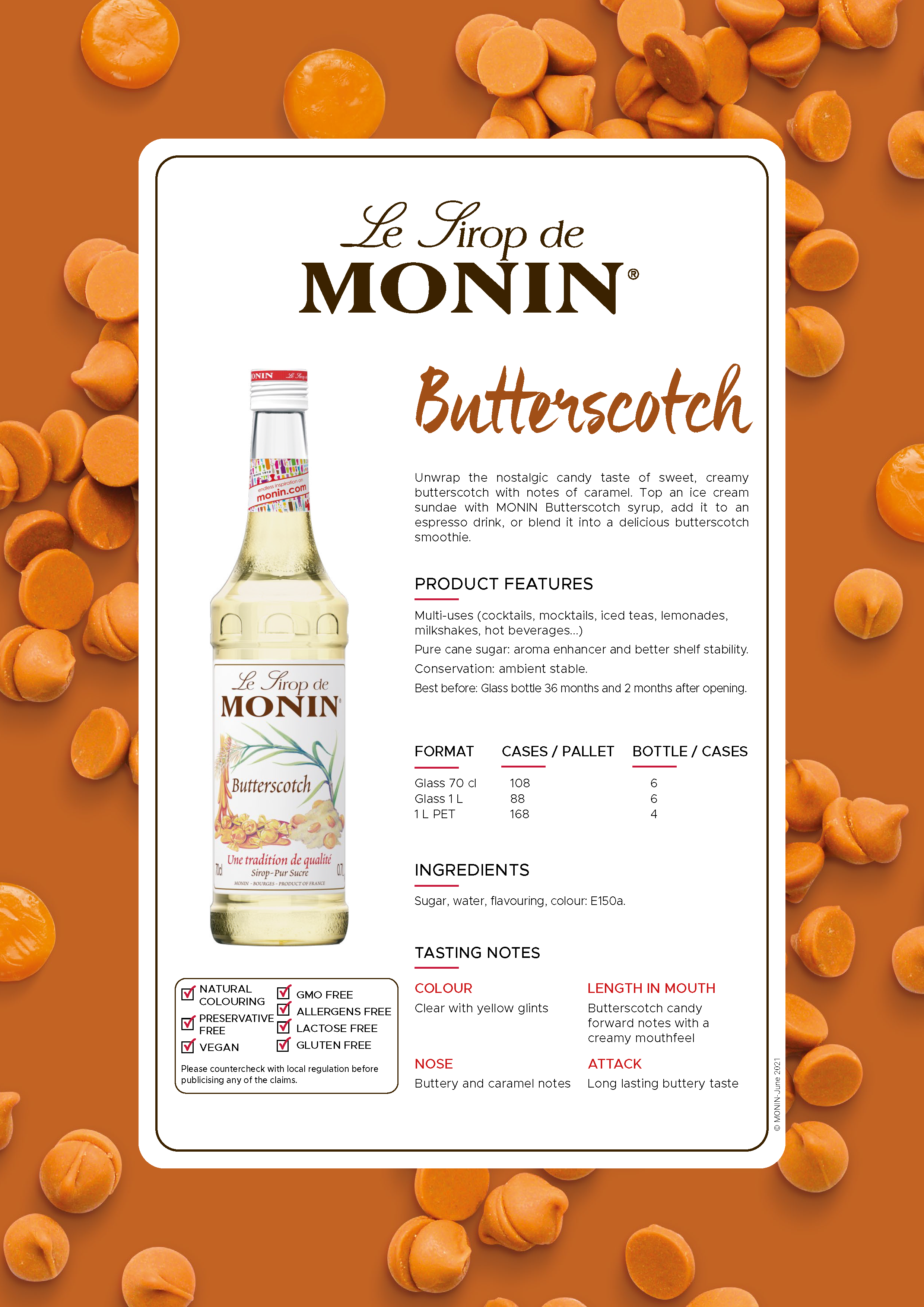 Monin Butterscotch Syrup 700ml (Box of 6)