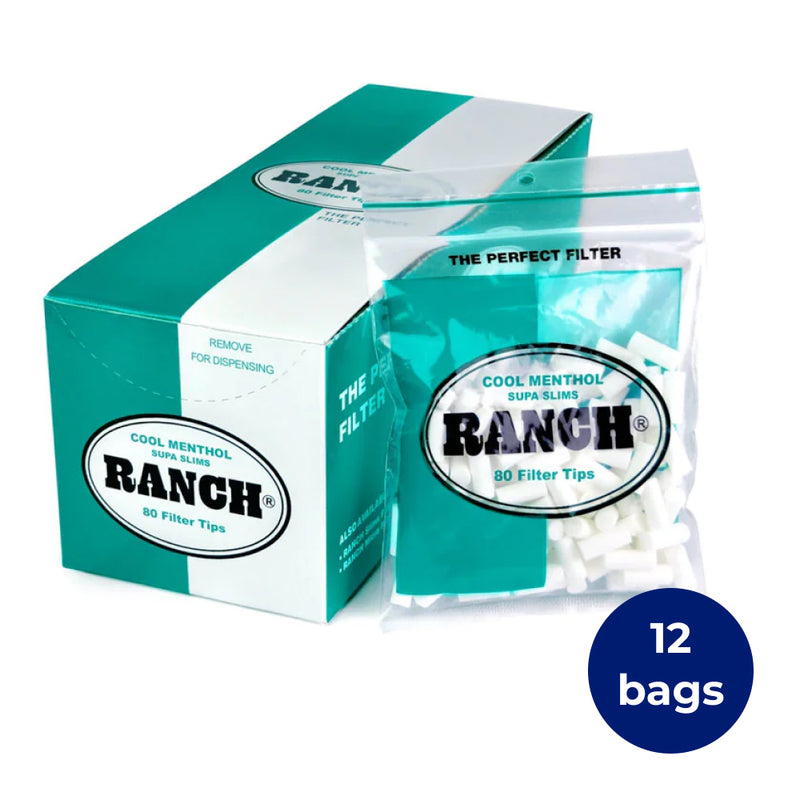 Ranch Supa Slim Menthol Cigarette Filters, 12 Bags