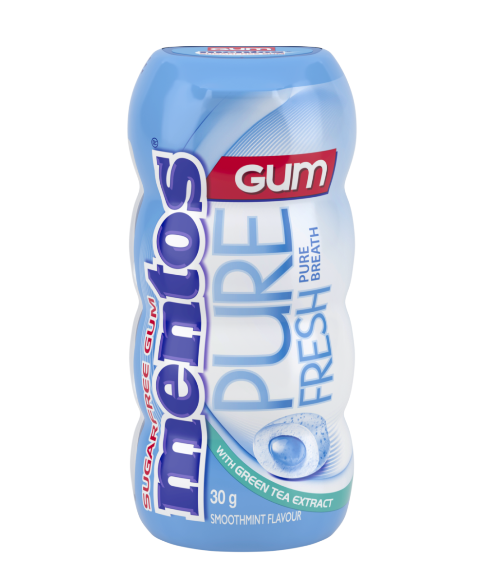 Mentos Pure Fresh Chewing Gum, Smooth Mint 30g (Box of 10)