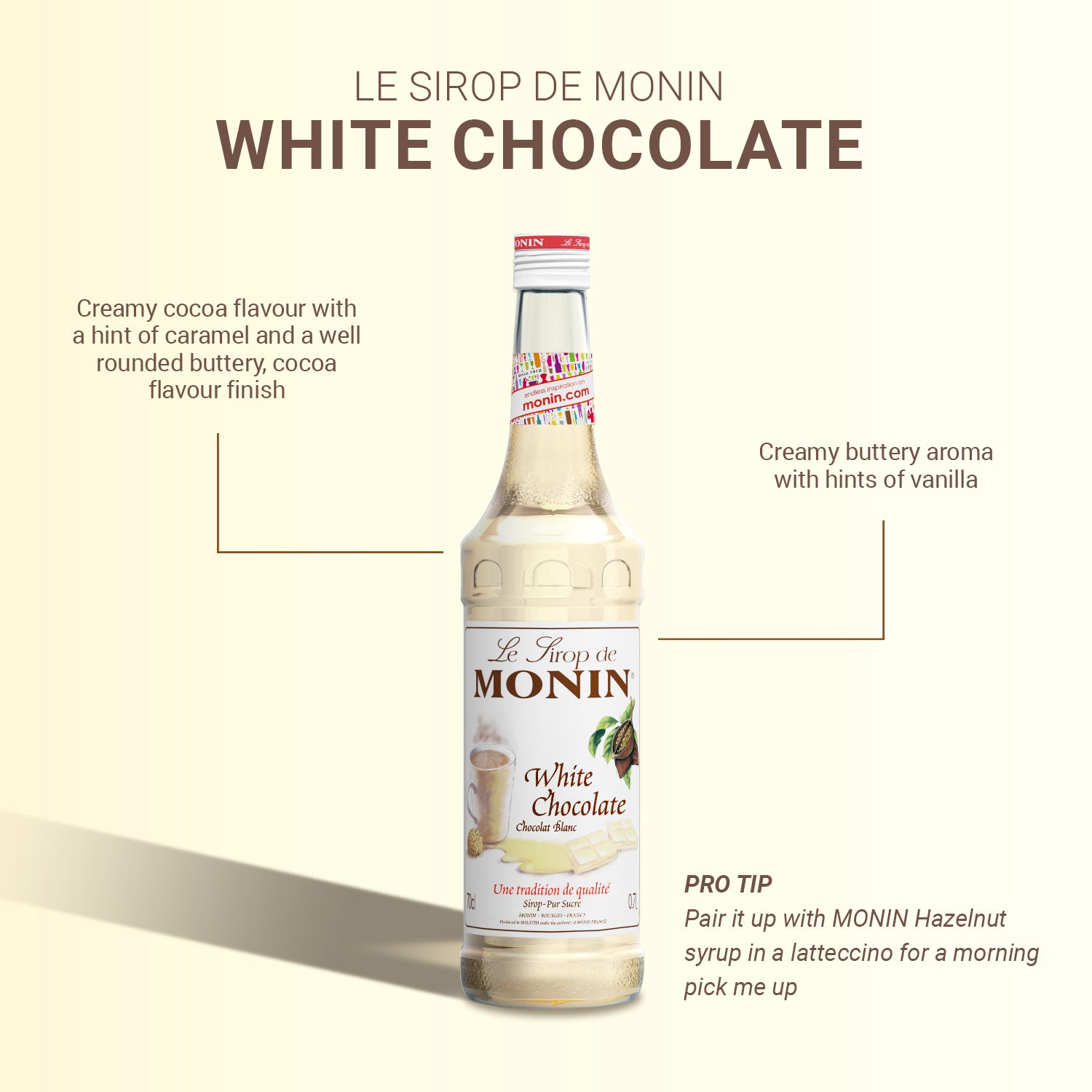 Monin Sirop de Chocolat Blanc - White Chocolate Syrup, France