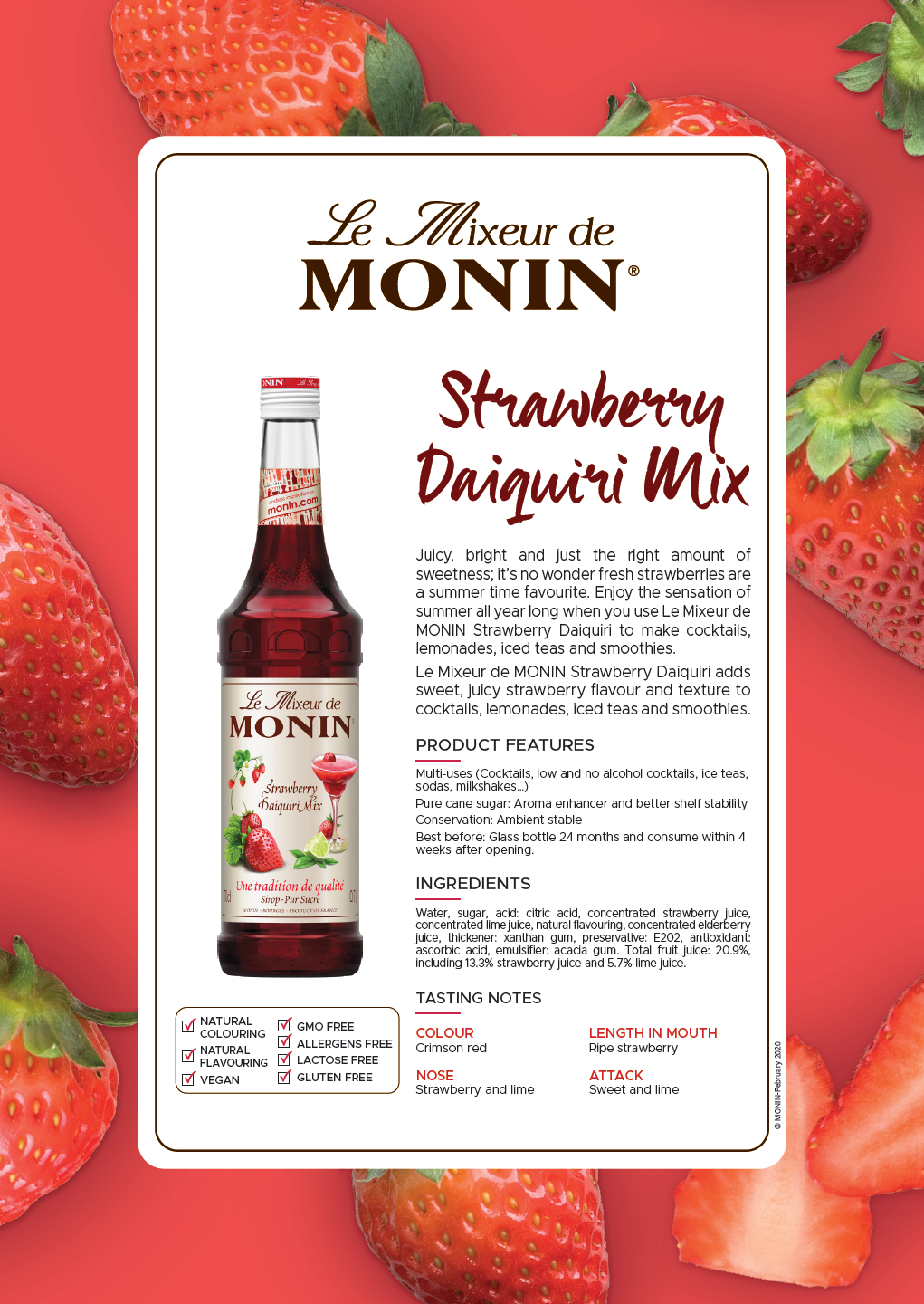 Monin Daiquiri Strawberry Cocktail Mix 700ml (Box of 6)
