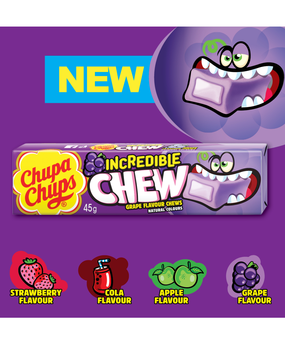 Chupa Chups Incredible Chew Grape 45g (Box of 20)